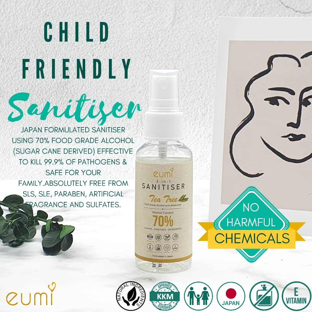 [Child Friendly] Eumi 3-in-1 Sanitiser 50ml - KKM Approved | Food Grade Alcohol | Natural Ingredients |